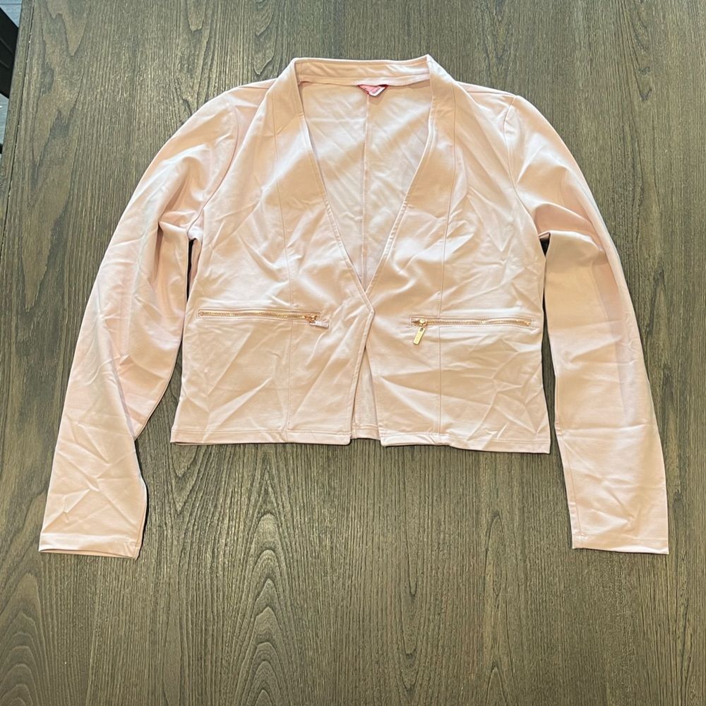 NWOT Guess Womens Light Pink Open Front Blazer Cropped Length - Size L